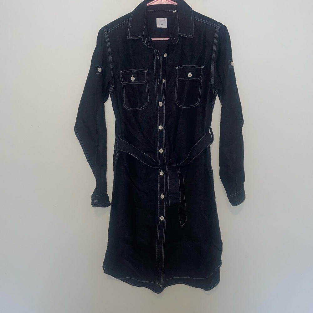 Billy Reid Black Long Sleeve Linen Button Down Up Dress Size XS